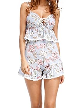 LUFA Set di 2 pezzi Donne Lady Lace Up Fascetta Stampa Floreale Ruffle Sling Vest Tops Shorts Set Beachwear