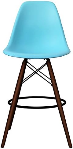 The Inventors Pearl Blue DSB Eiffel Bar Stool with Wooden Legs Walnut
