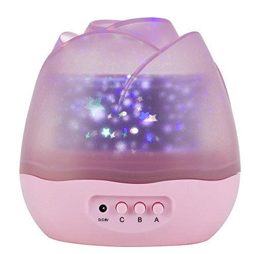 SlowTon Sternenhimmel Projektor, Rosebud Blume Knospen 360 Grad drehbar Star Projektor Rose Nachtlicht Romantische Nacht Lampe Projektion 4 LED Wulst für Haus, Schlafzimmer, Kinder Zimmer, Hochzeit, Geburtstag, Parteien, Rosa