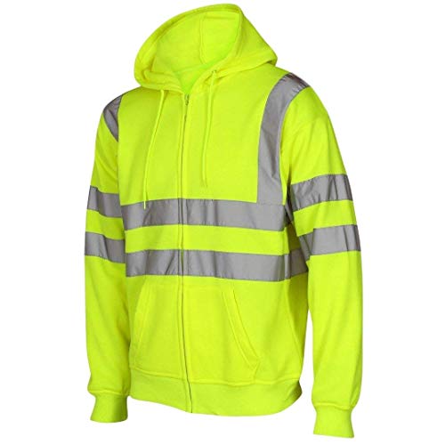 MyShoeStore HI Viz Reflectantes Trabajo con Visibilidad Sudadera Hood Zip Forro Polar Talla Amarillo - Amarillo Small