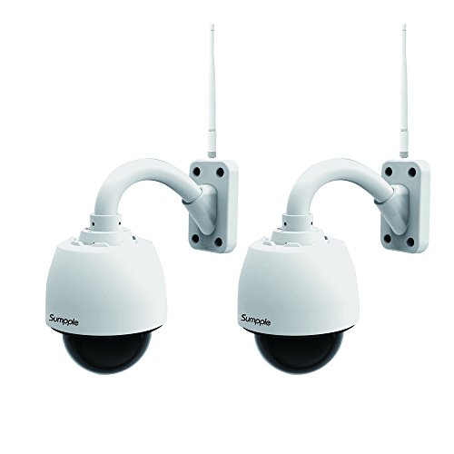 Sumpple 2× Überwachungskamera mit 64G SD Card (HD 960P)/ Wifi WLAN Wireless PTZ 4X Optischer Zoom/ Outdoor, IP66 Wasserdicht, Bewegungserkennung, Nachtsicht, Videoaufzeichnung, Snapshot, Überwachung Kamera-Sicherheitssystem/ Unterstützt iOS, Android und Laptop PC, Weiß