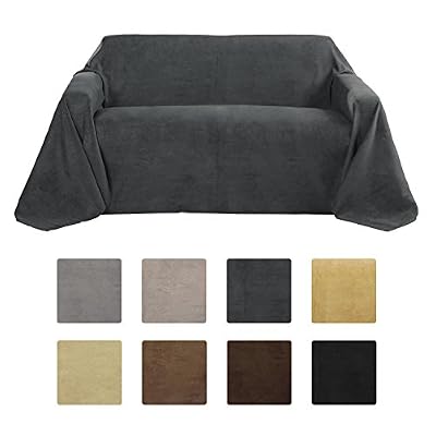 Beautissu Romantica Couverture - Plaid - 210x280cm - Couvre-lit ou sofa jeté de canapé effet velours - Anthracite
