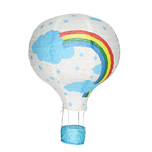 JTC Heißluftballon Form Süß Papier Lampion Lampenschirm Hängeleuchte Regenbogen Weiß (40cm)