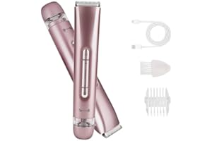 Bikini Trimmer Women, Lady Shaver, Electric Razor for Women, HAHTSST 2-in-1 Wet & Dry IPX7 Waterproof Rechargeable Painless Body Hair Trimmer for Face, Legs, Underarms & Intimate Areas (Rose Pink)