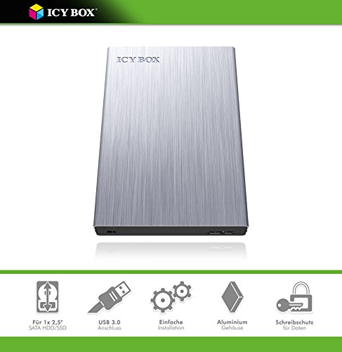 Icy Box IB-241WP Externes Gehäuse für 2,5 Zoll SATA HDD & SSD, USB 3.0 (UASP), Schreibschutz gegen Datenverlust/Virusinfektion, Aluminium, grau - 2