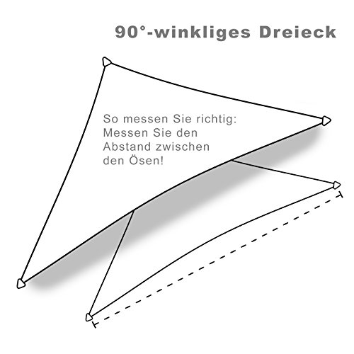 hanSe® Marken Sonnensegel 100% Polyester – wasserabweisend Dreieck 90° gleichsch. ca. 3,0×3,0x4,24 m Sand - 4