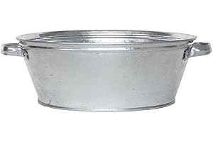 Rivanto® Zink Wanne mit Griffen, rund, Größe S, Wasch Wanne, 42 x 36,5 cm, Höhe 13 cm, Wasser Wanne für Garten, Terrasse & Balkon