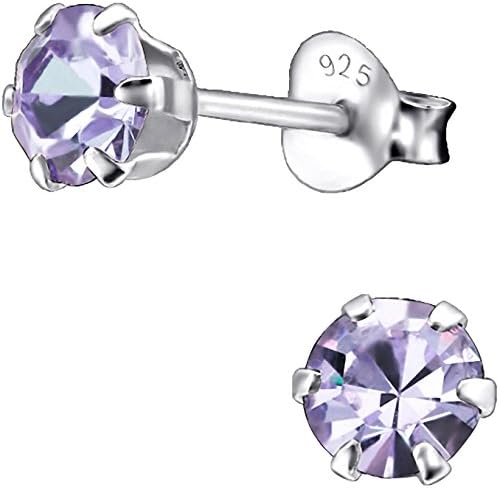 EYS Jewellery - Ladies round stud earrings, 925 sterling silver with sparkling Zirconia, 5 mm Lavendel-Lila