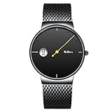 Souarts Herren Armbanduhr Einfach Mesh Metallarmband Casual Analoge Quarz Wasserdicht Datum Kalender Damenuhr Herrenuhr Schwarz