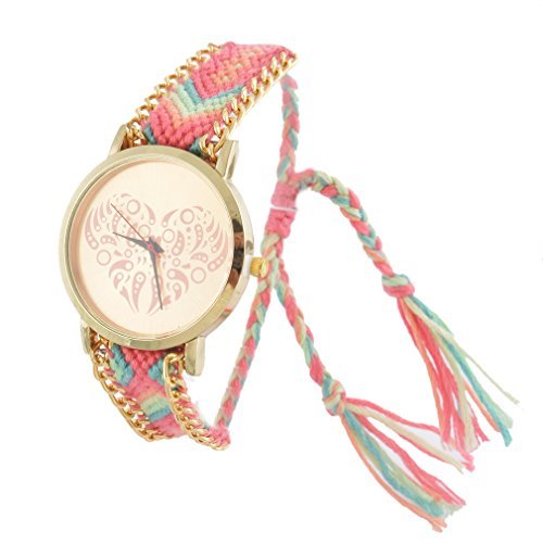 Souarts Damen Rosa Herz Geflochten Armbanduhr Jugendliche Armreif Uhr mit Batterie Zifferblatt Souarts Damen Rosa Herz Geflochten Armbanduhr Jugendliche Armreif Uhr mit Batterie Zifferblatt