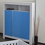 Kleiderschrank 3-türig Felix in weiß mit blauen Schranktürfronten