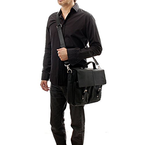 Bovari echt Leder Herren Schultertasche Aktentasche Umh  ngetasche Laptop-Tasche Messenger Bag 39x30x10 cm Model Lyon - Gr    e L  schwarz matt 