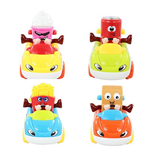 Flormoon 4pcs Tirer en arrière des Voitures Mini Voiture en Alliage Modèle de Dessin animé Mignon Voiture de Jouet de Restauration Rapide Ensemble de Voitures de bébé  pour bébé Cadeau