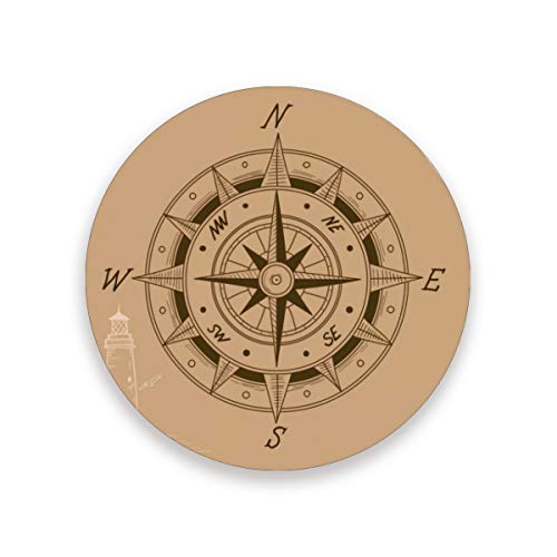 FANTAZIO Untersetzer mit Kompass-Design für Wein Glas Tee Untersetzer mit verschiedenen Mustern passend für Tassen und Tassen, Holz, 1, 1 piece set