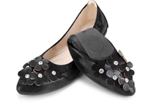 Padcod Womens Fold up Pumps Roll up Shoes Ladies Foldable Ballet Flats with Rhinestone, Portable Ladies Slip On Loafers