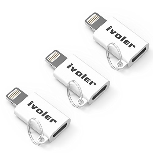 iVoler Lightning auf Micro USB Adapter mit Schlüsselring, [3 Stück] Micro USB auf 8 Pin Lightning Konverter Stecker, Laden und Synchronisieren für iPhone 7/ 7 Plus/ 6/ 6s/ 6 Plus /5 5s 5c, iPad Pro/ iPad Air/ iPad mini und andere Geräte des Ios - Weiß