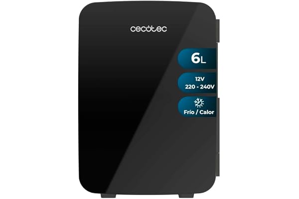 Cecotec Bolero MiniCooling 6L Bahamas svart minikylskåp, drift 12–220 V, kompatibel bil och husvagn, kylnings- och uppvärmningsfunktion, temperaturintervall 5–65°, enkel transport