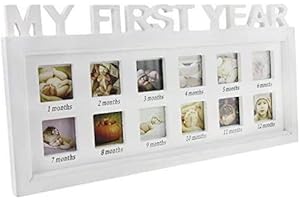 JINTN Baby My First Year Multi-Photo Keepsake Frame - Girls & Boys Photo Impression Kit - Newborn to Birthday Memories