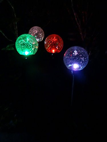 XXL Kugelleuchte Solar 12 cm Durchmesser massives Glas in Kristall Optik und LED Solarleuchte Edelstahl Echtglas Solar Lampe 12cm Kugel 2 LEDs Kristall Solarleuchte Garten Edelstahl Crackle Glas 2 LED weiß oder Farbwechsel - 3