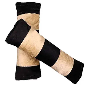 AllExtreme EXSCPB2 Seat Belt Shoulder Pad Cushions for Safety Plush & Comfortable Fabric Durable Adjustable Comfortable Driving Universal for Car, Camera, Bag (Beige & Black, 2 Pcs)