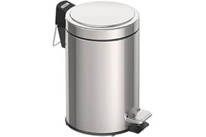 Tramontina 3 Litre Kitchen Bathroom Bedroom Rubbish and Waste Bin with Pedal, Metal Stainless Steel, 17 cm Diameter x 27 cm Height, 94538103
