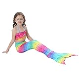 Superstar88 Mädchen Cosplay Kostüm Badebekleidung Meerjungfrau Shell Badeanzug 3pcs Bikini Sets Tolle Geschenksidee ! (140, Splendid Rainbow) - 