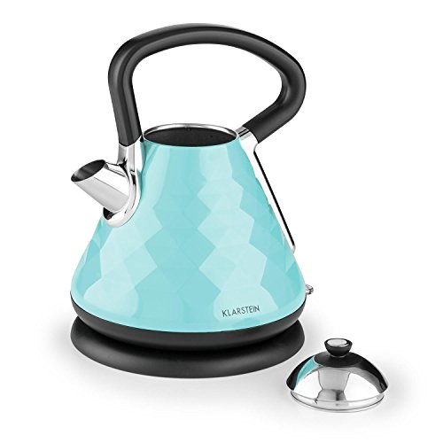 Klarstein • Curacao Azur • Wasserkocher • Teekocher • Pyramide-Design • 1,7 Liter • 2200 Watt • kabellos • Edelstahl • ergonomischer Cool-Touch-Griff • Basisstation mit Kabelaufwicklung • automatische und manuelle Abschaltung • Trockengehschutz • blau - 5