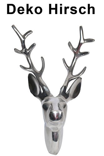 Hirschkopf Geweih 12-Ender Windhuk Hirschkopf silber Garderobe Deko, aus Aluminium, Gift-Company – Art. 75262