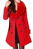 dufflecoat rot gil bret Wolle Polyester Bevalsa Damen Wintermantel Wollmantel Mit Faux Pelz Kragen Parka Herbstjacke Elegant Zweireihiger Trenchcoat Lang Mantel Übergangsjacke Dufflecoat Outwear Mit Gürtel