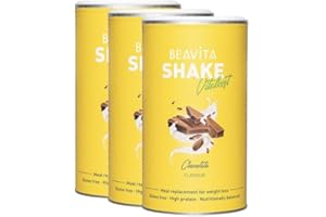 ‎BEAVITA BEAVITA Vitalkost - Geschmack Schokolade - 3x 500g Pulver - feiner Eiweiß-Diät Shake - Mahlzeitenersatz reicht für 9 Shakes - Schoko Flavor - Kalorien sparen - glutenfrei mit 209 kcal pro Shake