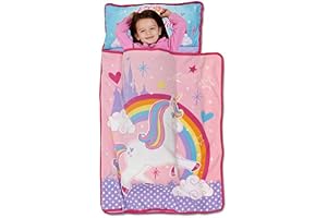 Baby Boom Funhouse Unicorn Kids Nap-Mat Set – Includes Pillow and Fleece Blanket – Great for Girls Napping during Daycare or Preschool - Fits Toddlers, Pink