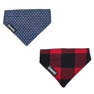 Foodie Puppies Designer Pet Bandanas Dog Scarf Adjustable for Puppies, Dogs & Cats (Dotted Blue + Check Red-Black)