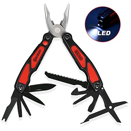 Bibury Taschen-Multitool Zange 14-in-1 420 Edelstahl Multifunktions-EDC Werkzeug mit Taschenlampe, Schere, Säge, Schraubendreher und Messer für Zuhause, Survival und Outdoor-Aktivitäten