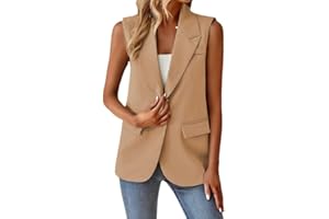 KYUERWK Chaleco De Mujer De Vestir,Blazer Sin Mangas para Mujer, Estilo Vintage, con Solapa con Muescas, Largo, para Oficina, con Forro Completo, Chaqueta De Un Botón con Bolsillos, Talla Grande.