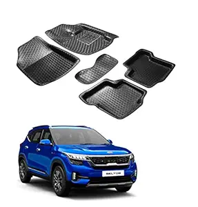 Auto Hub EVA-Plastic 3D/4D Tray Floor/Foot Car Mats for Compatible with KIA Seltos (Model : 2019-2021) -Black/Set of 5