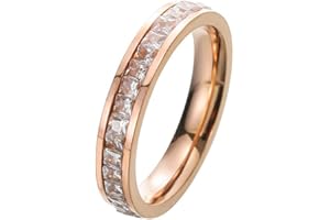 Zuya Titanium Steel Ring Cubic Zirconia Crystal Ring Rose Gold Color Simple Wedding Couple Rings for Women or Men Rings Jewelry Gift