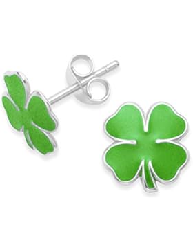 Kinder Ohrringe Vierblättriges Kleeblatt Sterling-Silber Emaille grün - Größe: 9 mm, 5970GRN