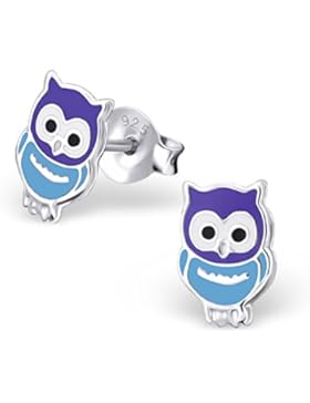 Laimons Kids Kinder-Ohrstecker Kinderschmuck Eule Blau, Lila Sterling Silber 925