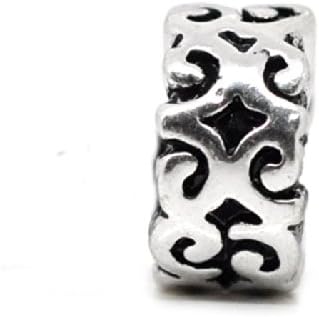 2x Antique Silver Plated Carved Ornate Spacer Charm Bead will fit on Pandora/Troll/Chamilia European Type Bracelets 10mm