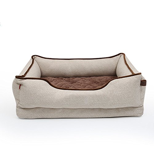 Cheng Pet bed Removable and washable rectangular mattress Four seasons universal breathable comfortable dog bed L (beige 90 x 68x23 cm)