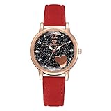 Luckhome Damen Armbanduhr Strass Zifferblatt Quarzuhr Analog，Luxus Temperament Dame Unregelmäßig Spiegel Ledergürtel Uhr Analog Quartz Irregular Mirror Belt Watch Analoguhr Für(rot)