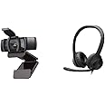 Logitech C920S HD Pro Webcam, Videochiamata Full HD 1080p/30fps, Audio Stereo ‎Chiaro & H390 Cuffie Cablate, Cuffia Stereo co