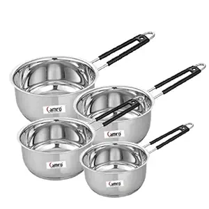 CAMRO Extra DEEP Sauce PAN ENCAPSULATED Bottom Induction Base Stainless Steel Set of 4 (1.1 LTR, 1.5 LTR, 2.3 LTR & 3 LTR)