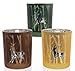 Produktbild 3er-Set Teelichtglas "Hirsch im Wald" braun, grün, gelbgold - 3 Stück, 3fach sortiert - Glas Teelichthalter - Kerzenglas - Windlicht - Weihnachten - Laserbaum