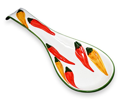 handgemachte Löffelablage aus italienischer Keramik mit Reliefdekor im Pepperonidesign, Löffelhalter ca. 28 cm - 3