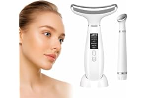 LUMITECH Appareil Anti-Rides Visage et Cou, LED 4 Couleurs, Appareil de Beauté Electrique à 6 Modes LED 4 Couleurs, Chaleur 45°C & Froid 5°C, Microcourants EMS & Masseur Oculaire Anti-Cernes