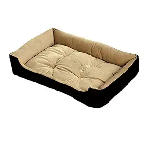 Gorgeous Luxury Square Shape Reversible Ultra Soft Ethnic Velvet Bed for Dog/Cat(Cream,Black)-Large