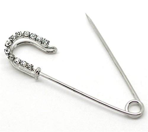 ZALAGO 10 Silberfarbe Strass Schmucknadel Sicherheitsnadel Brosche 6.5x1.8cm