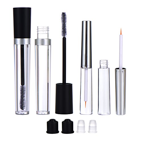 Mudder 2 Stück 7,5 ml Mascara Leerrohr Wimpertusche Rohr und 2 Stück 7 ml Leer Eyeliner Fläschchen Flasch mit Gummieinlagen