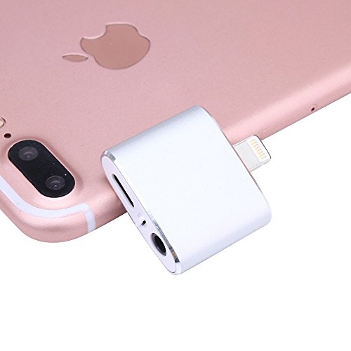 ATETION [ Supporting control music and call volume ] 2 in 1 Lightning to 3.5mm Aux Adapter for iPhone 7 / 7 Plus, Earphones Jack Cable Audio Adapter and Lightning to Charger (Silver)